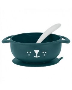 Plato con ventosa y cuchara silicona Dog azul Babymoov