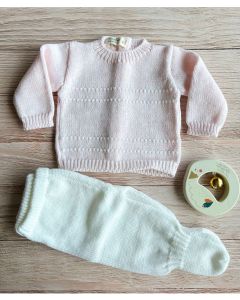 Set batita y pelele tejido doble guarda rosa RN Peekaboo
