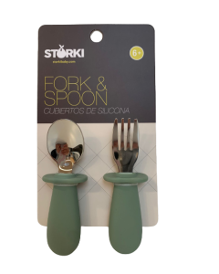 Pack Cuchara y Tenedor Acero Inoxidable Verde Storki