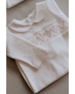Enterizo PIMA punto smock rosa 6/9 Mon Petit