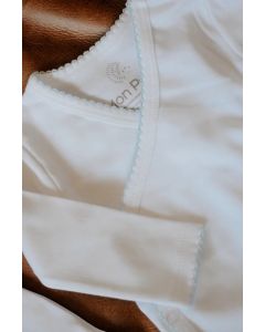 Body PIMA cruzado blanco c celeste NB Mon Petit