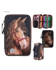 Cartuchera triple Miss Melody  LED GLITTER HORSE TopModel