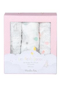 Muselinas (Gris/Blanco/Rosa) Petits Dodos Moulin Roty