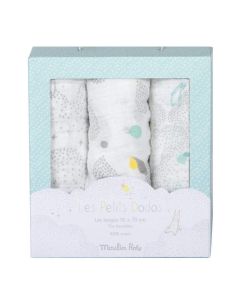 Muselinas (Gris/Blanco/Azul) Petits Dodos Moulin Roty