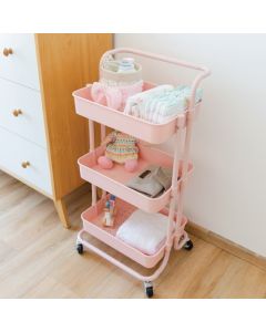Carrito organizador con ruedas 3 estantes Rosado